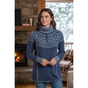 Eddie Bauer Fair Isle Pullover Sweater Women's Sz XS Blue Cowl Neck Winter Ski